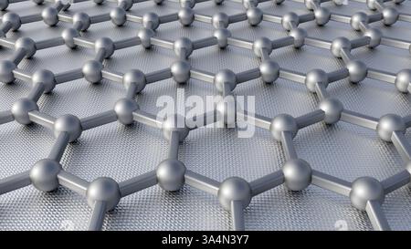 Un gros plan, rendu 3D d'une structure de graphène, mettant en valeur son réseau hexagonal caractéristique. Banque D'Images
