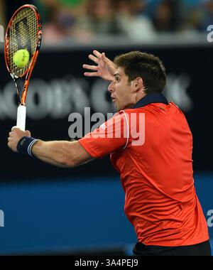 19 janvier 2015 - Melbourne, VICTORIA, AUSTRALIE - L'argentin Federico Delbonis en action contre l'australien Nick Kyrgios le premier jour de l'Open d'Australie au Margaret court Arena de Melbourne, Australie. (Crédit image : © Theo Karanikos/ZUMA Wire) Banque D'Images
