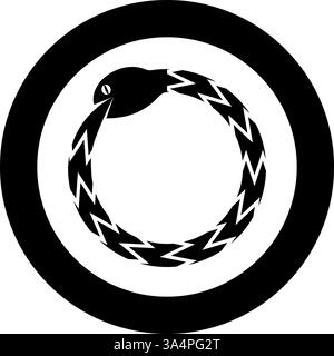 Uroboros Zhulong serpent mangeant sa propre queue enroulée dans l'anneau Ouroboros serpent icône en cercle rond couleur noire illustration vectorielle image plein contour Illustration de Vecteur