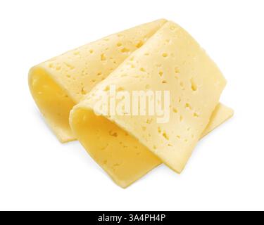 Deux tranches de fromage pliées sont parfaites pour les sandwichs, les hamburgers ou les collations. Banque D'Images