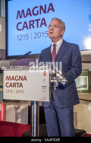 Février 2, 2015 - Royaume-Uni, Royaume-Uni - British Library soirée lancement VIP de leur spectacle Magna Carta . Célébration des 800 ans de la Magna Carta marquée par l'affichage de 4 exemplaires originaux du document historique pour la première fois. (Crédit image : © Nick Cunard/ZUMA Wire) Banque D'Images