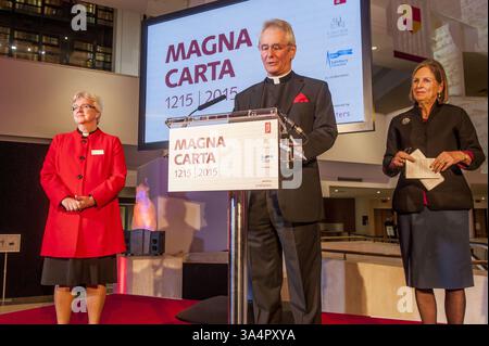 Février 2, 2015 - Royaume-Uni, Royaume-Uni - British Library soirée lancement VIP de leur spectacle Magna Carta . Célébration des 800 ans de la Magna Carta marquée par l'affichage de 4 exemplaires originaux du document historique pour la première fois. (Crédit image : © Nick Cunard/ZUMA Wire) Banque D'Images