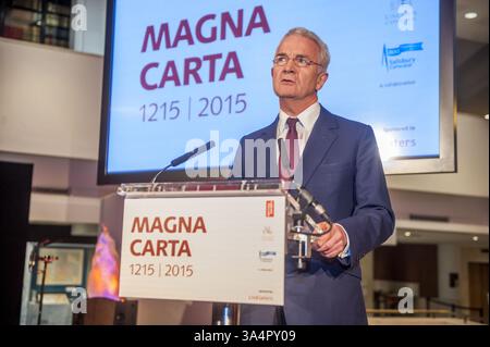 Février 2, 2015 - Royaume-Uni, Royaume-Uni - British Library soirée lancement VIP de leur spectacle Magna Carta . Célébration des 800 ans de la Magna Carta marquée par l'affichage de 4 exemplaires originaux du document historique pour la première fois. (Crédit image : © Nick Cunard/ZUMA Wire) Banque D'Images