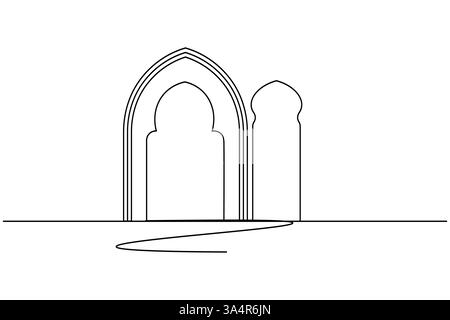 Icône de fenêtre islamique dessin continu d'une ligne illustration vectorielle de silhouette de contour simple Illustration de Vecteur