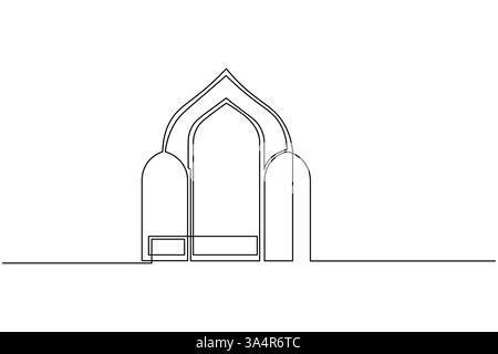 Icône de fenêtre islamique dessin continu d'une ligne illustration vectorielle de silhouette de contour simple Illustration de Vecteur