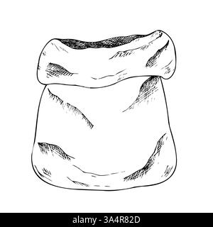 Sac en papier artisanal de vecteur pour la nourriture ou la livraison. Illustration de sac à lunch à encre graphique isolée sur fond. Esquisse de ligne dessinée à la main. Pour les designers, les imprimés Illustration de Vecteur