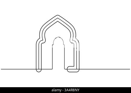 Icône de fenêtre islamique dessin continu d'une ligne illustration vectorielle de silhouette de contour simple Illustration de Vecteur