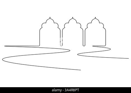 Icône de fenêtre islamique dessin continu d'une ligne illustration vectorielle de silhouette de contour simple Illustration de Vecteur