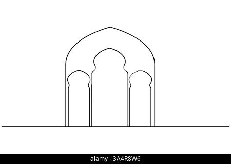 Icône de fenêtre islamique dessin continu d'une ligne illustration vectorielle de silhouette de contour simple Illustration de Vecteur