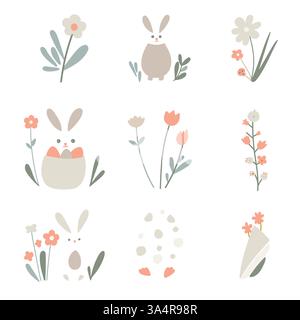 Ensemble d'éléments de Pâques. Vecteur de style minimaliste. Illustration de Vecteur