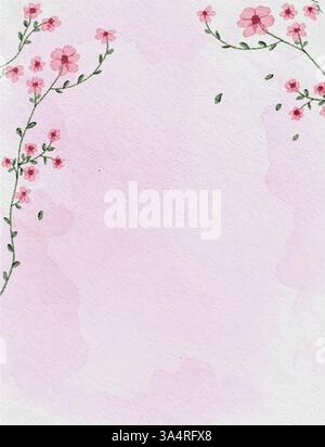 Fond d'aquarelle avec des fleurs roses délicates avec branche sur papier aquarelle rose Illustration de Vecteur