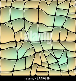 Motif abstrait en pierre. Formes irrégulières ressemblant à une mosaïque avec un dégradé de vert et d'orange souligné en noir. Texture futuriste, effet vitrail Illustration de Vecteur