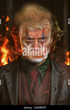 Image symbolique, Trump comme joker, Gotham-USA, démocratie contre autocratie, démocratie américaine en danger, UE et Allemagne sous pression politique, industrie, Don Banque D'Images