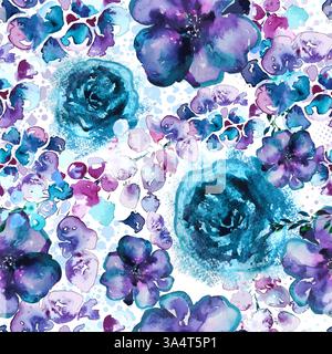 Motif sans couture de fleurs d'aquarelle bleu et violet. dessin à la main. Pas ai, illustration vectorielle Illustration de Vecteur