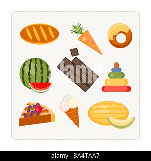 Trouvez un objet supplémentaire. Carte pour un jeu logique pour enfants. Objets comestibles et non comestibles. Illustration vectorielle Illustration de Vecteur