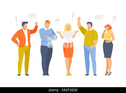 Groupe de gens d'affaires communicants. Discussion, résolution de problèmes, brainstorming. Illustration vectorielle plate Illustration de Vecteur
