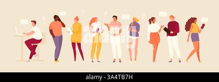 Communiquer les gens par le biais des réseaux sociaux et Internet, téléphone. Illustration vectorielle d'échange d'informations et d'interaction Illustration de Vecteur