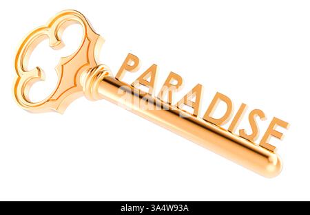 Clé du Paradis, concept. Rendu 3D isolé sur fond blanc Banque D'Images
