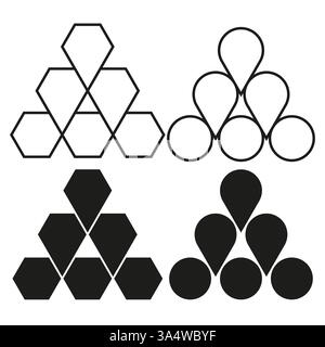 Formes triangulaires hexagonales. Icônes géométriques noires. Symbole de structure abstraite. Modèle de connexion minimaliste. Illustration de Vecteur