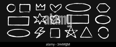 Collection d'éléments de craie dessinés à la main et de cadres. Formes et bordures de soulignement pastel. Ensemble de coups de pinceau et de cadres de crayon. Esquissez des repères et des chants pour diviser, séparer, accentuer. Vecteur Illustration de Vecteur