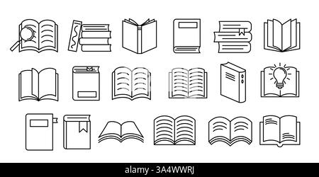 Ensemble de cliparts de contour de livres. Les éléments de bibliothèque scolaire clip art collection comme manuel, dictionnaire, cahier, roman et littérature dessin vecteur de livres Illustration de Vecteur