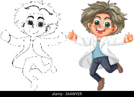 Personnage scientifique heureux dans l'illustration vectorielle vibrante Illustration de Vecteur