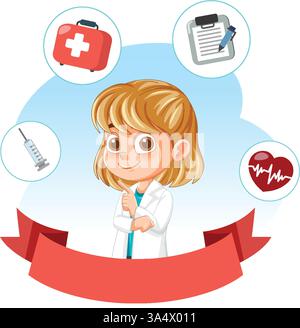 Illustration d'un médecin pour enfant avec des symboles médicaux Illustration de Vecteur