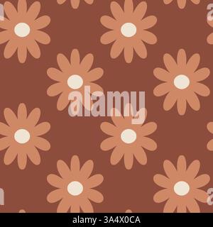 Motif sans couture de fleurs orange rétro sur fond brun Illustration de Vecteur