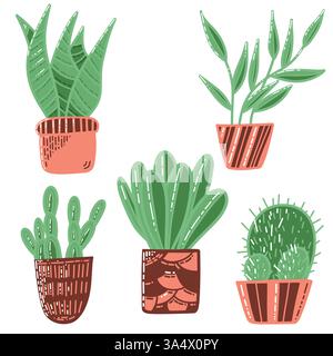 Ensemble de plantes en pot illustrées et de succulents pour la décoration intérieure Illustration de Vecteur