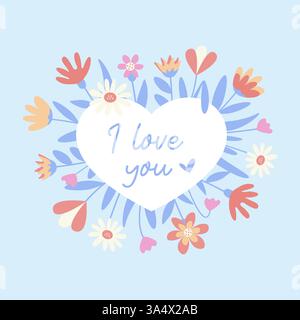 Un modèle carré avec un motif de coeur floral, avec une place pour le texte. Une mise en page pour une carte de voeux d'anniversaire, mariage, déclaration d'amour, impression de papeterie Illustration de Vecteur