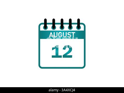 Icône calendrier du 12 août - date, événement, planificateur et graphique de rappel Illustration de Vecteur