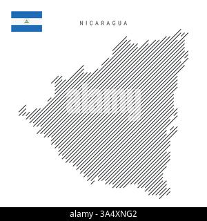Carte du Nicaragua à partir d'un motif de lignes parallèles inclinées noires. Carte nicaraguayenne avec des lignes diagonales grises. Silhouette d'un pays faite d'éclosions obliques. Illustration de Vecteur