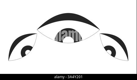 Trois yeux de surveillance stylisés regardant un objet de ligne 2D. Illustration de Vecteur