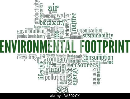 Nuage de mots d'illustration vectorielle d'empreinte environnementale isolé sur fond blanc. Illustration de Vecteur