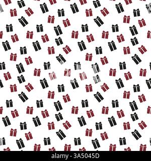 Boîtes cadeaux, présente un ensemble d'icônes vectorielles de motif sans couture. Textile en papier enveloppé coloré. Concept d'achat de vente. Anniversaire Noël. Dessin animé plat. Illustration de Vecteur