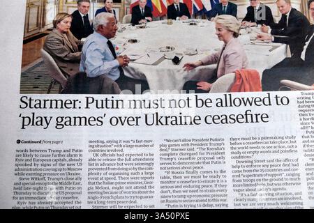 PM Keir Starmer : Poutine ne doit pas être autorisé à « jouer à des jeux » sur le cessez-le-feu en Ukraine » le journal Guardian fait la une des discussions de paix article 15 mars 2025 Royaume-Uni Banque D'Images