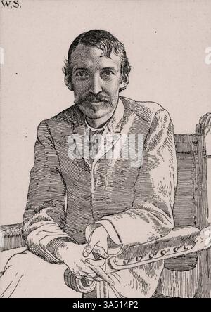 Portrait de Robert Louis Balfour Stevenson (1850-1894) auteur écossais Banque D'Images