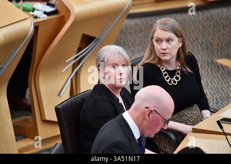 Édimbourg, Écosse, Royaume-Uni. 20 mars 2025. PHOTO : session hebdomadaire des questions des premiers ministres (FMQ) à l'intérieur de la chambre et des couloirs à Holyrood au Parlement écossais. Crédit : Colin d Fisher crédit : Colin Fisher/Alamy Live News Banque D'Images
