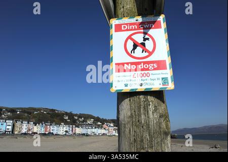AUCUN CHIEN SIGNE SUR LA PLAGE D'ABERDOVEY AU PAYS DE GALLES RE ABERDYFI PAYS DE GALLES RESTRICTIONS GALLOISES FOULING ETC UK Banque D'Images