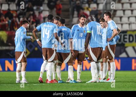 Murcie, Espagne. 20 mars 2025. Les joueurs belges ont l'air déçus lors d'un match de football entre l'équipe nationale belge des Red Devils et l'Ukraine, jeudi 20 mars 2025 à Murcie, en Espagne, première étape des play-offs de la Ligue des Nations. BELGA PHOTO VIRGINIE LEFOUR crédit : Belga News Agency/Alamy Live News Banque D'Images