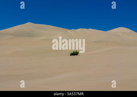 Dunes de la ville d'ICA, oasis Huacachina au Pérou. Lac avec des palmiers entouré de dunes de sable dans le désert sur la côte pacifique du Pérou. Dunes d'ICA Banque D'Images