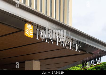 Le signe de Pan Pacific Hotel à Jakarta, Indonésie. Banque D'Images