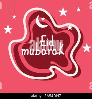 Carte de voeux Eid Moubarak avec typographie anglaise moderne et décorations festives Illustration de Vecteur