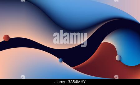 composition liquide abstraite avec des nuances dégradées de bleu et de pêche, avec de petites sphères dispersées, des projets de design modernes et des arrière-plans créatifs Illustration de Vecteur