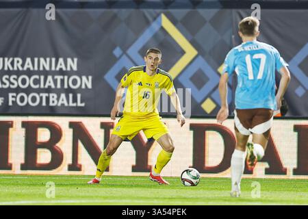 Murcie, Espagne. 20 mars 2025. Vitaliy Mykolenko (UKR) Football/Football : UEFA 'Nations League' Play-offs match de 1ère manche entre l'Ukraine 3-1 Belgique à l'Estadio Enrique Roca de Murcia à Murcia, Espagne . Crédit : Mutsu Kawamori/AFLO/Alamy Live News Banque D'Images