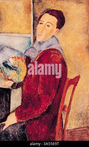 Modigliani. Autoportrait du peintre et sculpteur italien Amedeo Clemente Modigliani (1884-1920) à l'huile sur toile, 1919 Banque D'Images