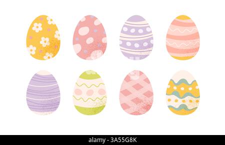 Collection d'oeufs de Pâques, oeufs colorés décorés. Illustration vectorielle en couleurs pastel Illustration de Vecteur