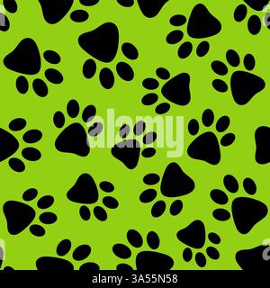 Motif sans couture de pattes noires imprimées sur un fond vert créant un design ludique et vibrant idéal pour divers projets créatifs Illustration de Vecteur