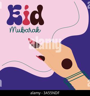 Eid Mubarak illustration numérique | Henna Hand Art festive | graphismes de célébration islamique Illustration de Vecteur