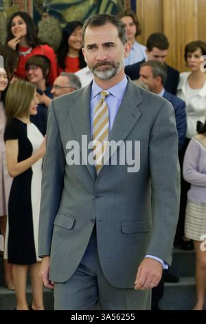 Le roi Felipe VI d'Espagne assiste à plusieurs audiences au Palais Zarzuela à Madrid, Espagne - 18 mai 2015 Banque D'Images